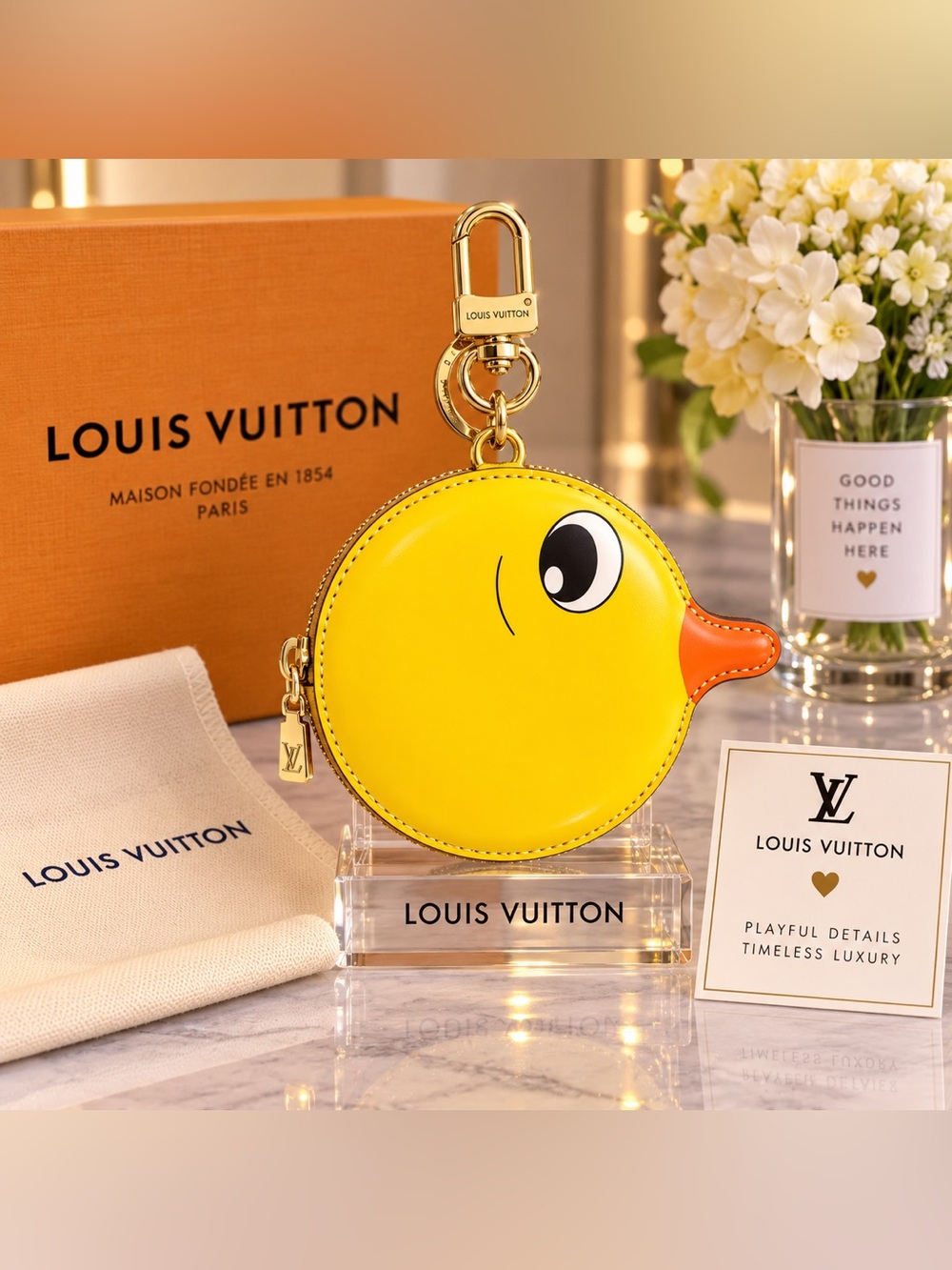Monogram Round Mini Coin Duck Pouch with Gold Hardware